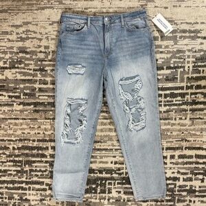 New H&M Blue Ombre Ultra Highrise Distressed Mom Jean